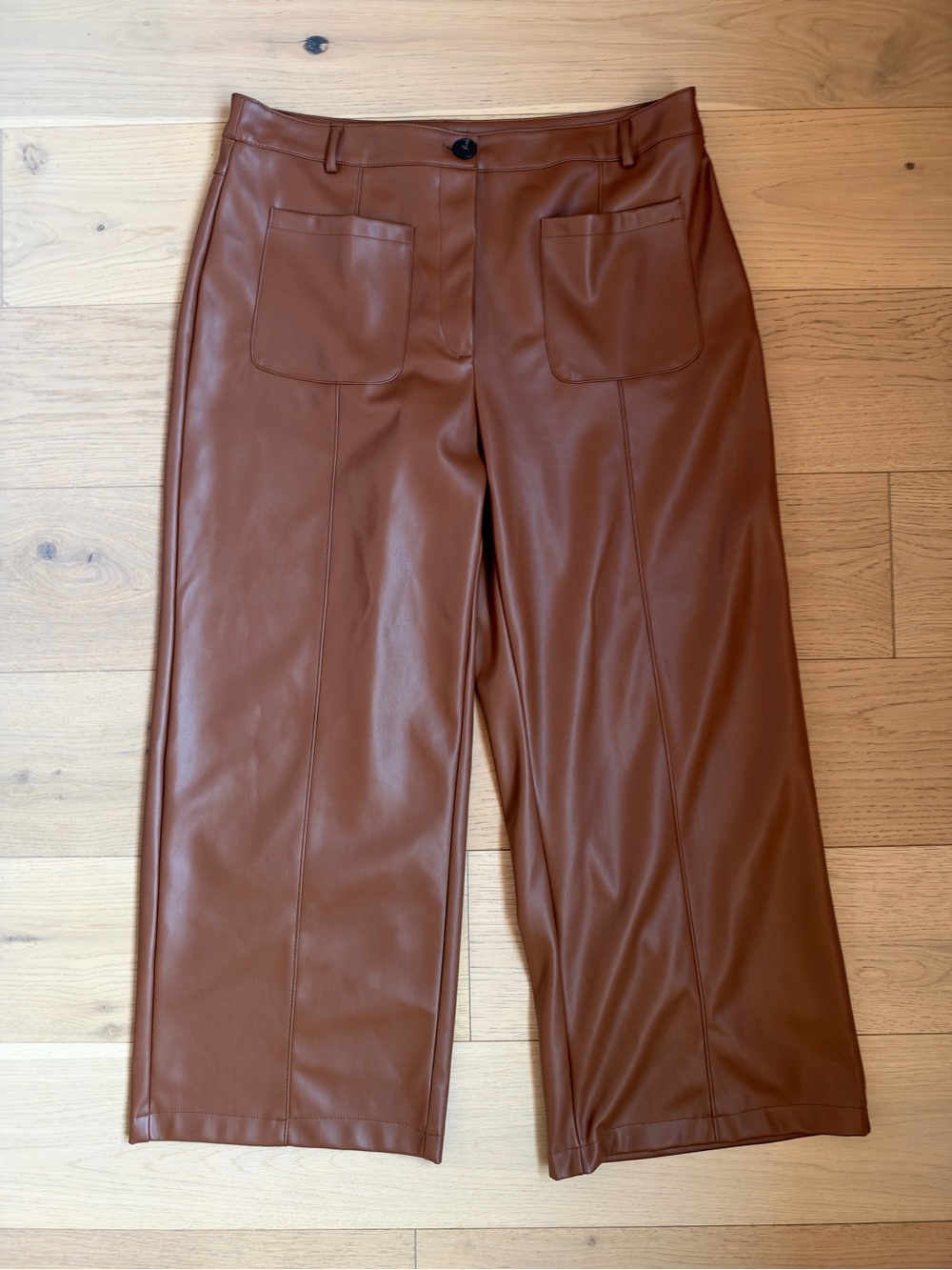 stradivarius Wide-Leg Faux Leather Pants in Tan Brown